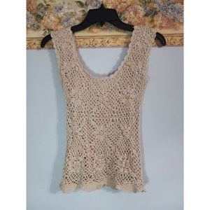 J.J. Always Medium Crochet Stretch Boho Beach Casual Travel Occasion Top